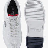 A white Men's bugatti Sneakers featuring a round plain toe, zero heels heel. Made from synthetic with a durable tpr outsole, this laces design offers both style and comfort.