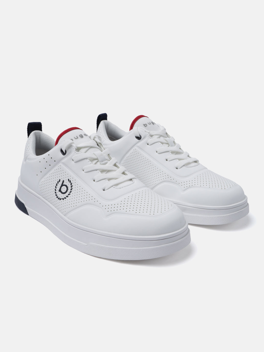 A white Men's bugatti Sneakers featuring a round plain toe, zero heels heel. Made from synthetic with a durable tpr outsole, this laces design offers both style and comfort.
