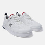 A white Men's bugatti Sneakers featuring a round plain toe, zero heels heel. Made from synthetic with a durable tpr outsole, this laces design offers both style and comfort.