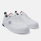A white Men's bugatti Sneakers featuring a round plain toe, zero heels heel. Made from synthetic with a durable tpr outsole, this laces design offers both style and comfort.