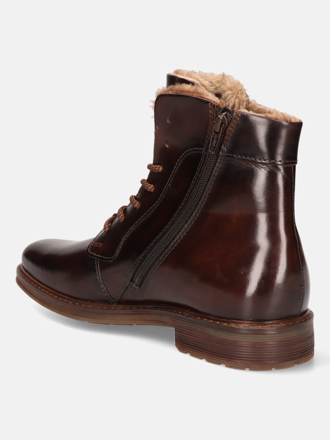 A brown Men's bugatti Ankle Boots featuring a round toe plain toe, stacked heel, and a wide fit. Made from premium genuine leather with a durable tpr outsole, this laces design offers both style and comfort.