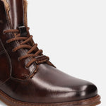 A brown Men's bugatti Ankle Boots featuring a round toe plain toe, stacked heel, and a wide fit. Made from premium genuine leather with a durable tpr outsole, this laces design offers both style and comfort.