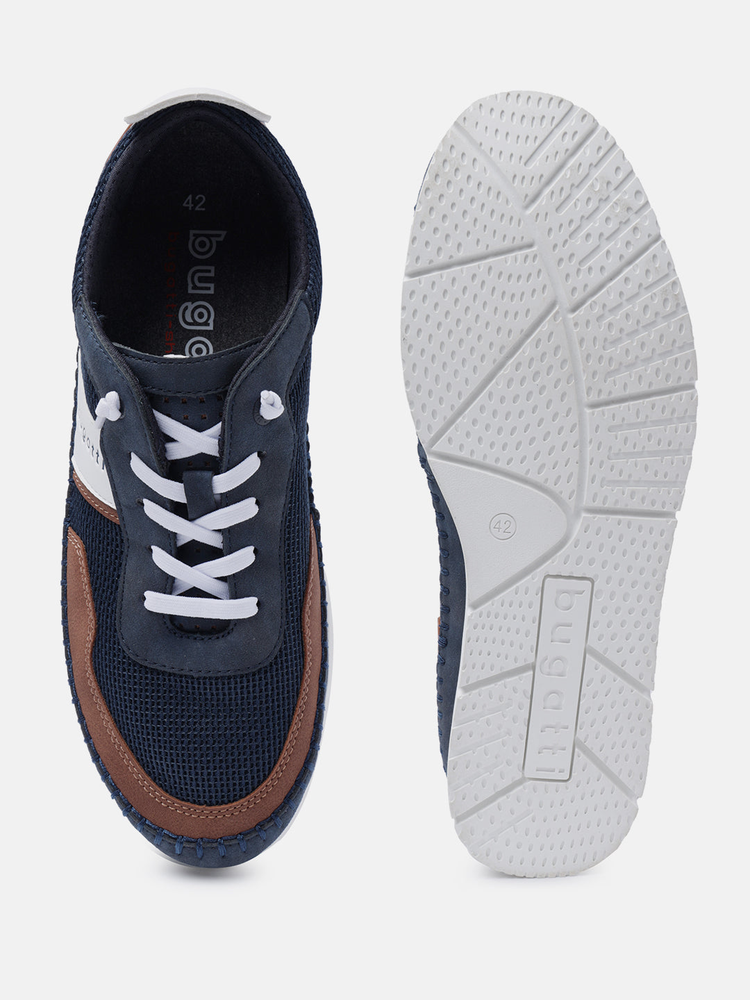 A blue Men's bugatti Sneakers featuring a round plain toe, zero heels heel. Made from synthetic with a durable tpr outsole, this laces design offers both style and comfort.