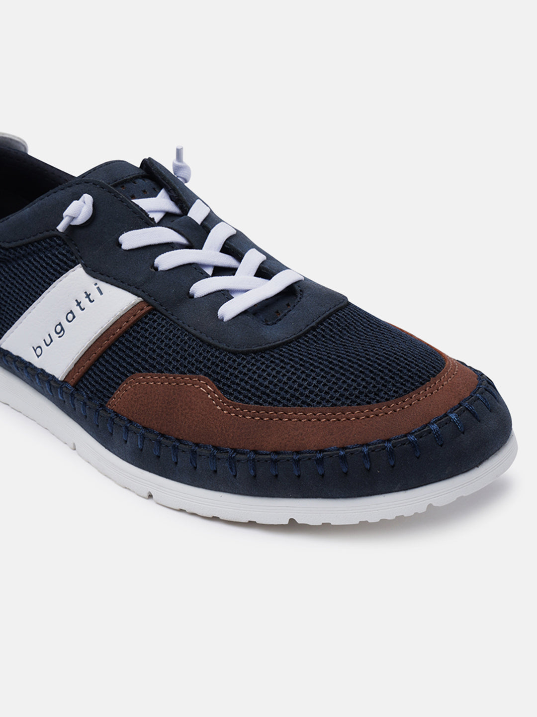 A blue Men's bugatti Sneakers featuring a round plain toe, zero heels heel. Made from synthetic with a durable tpr outsole, this laces design offers both style and comfort.