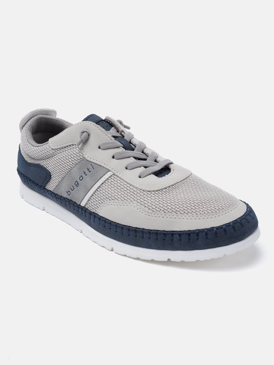 A grey Men's bugatti Sneakers featuring a round plain toe, zero heels heel. Made from synthetic with a durable tpr outsole, this laces design offers both style and comfort.