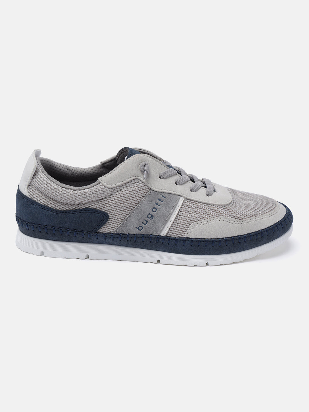 A grey Men's bugatti Sneakers featuring a round plain toe, zero heels heel. Made from synthetic with a durable tpr outsole, this laces design offers both style and comfort.