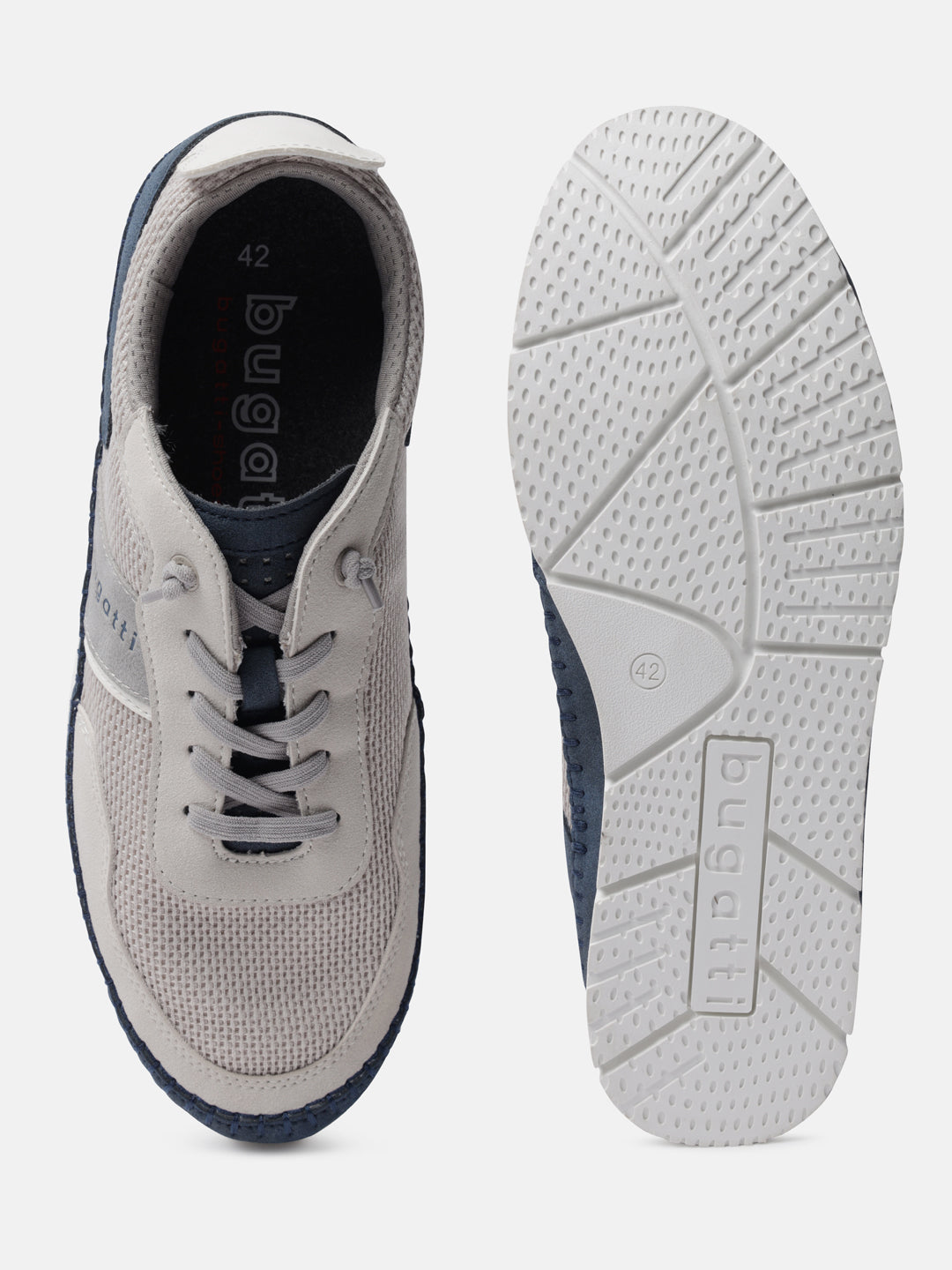 Sand-colored low top sneaker by bugatti with a textured surface, shown with white soles.