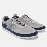 Sand low-top sneakers by Bugatti, featuring blue accents and grey laces.