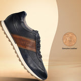 Men's Bugatti leather blue leather shoes with a round toe , a tpr outsole , and laces fastening.