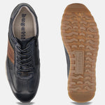 Men's Bugatti leather blue leather shoes with a round toe , a tpr outsole , and laces fastening.