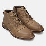 Bugatti Baldor sand-colored leather casual boots featuring a lace-up closure and side zipper.
