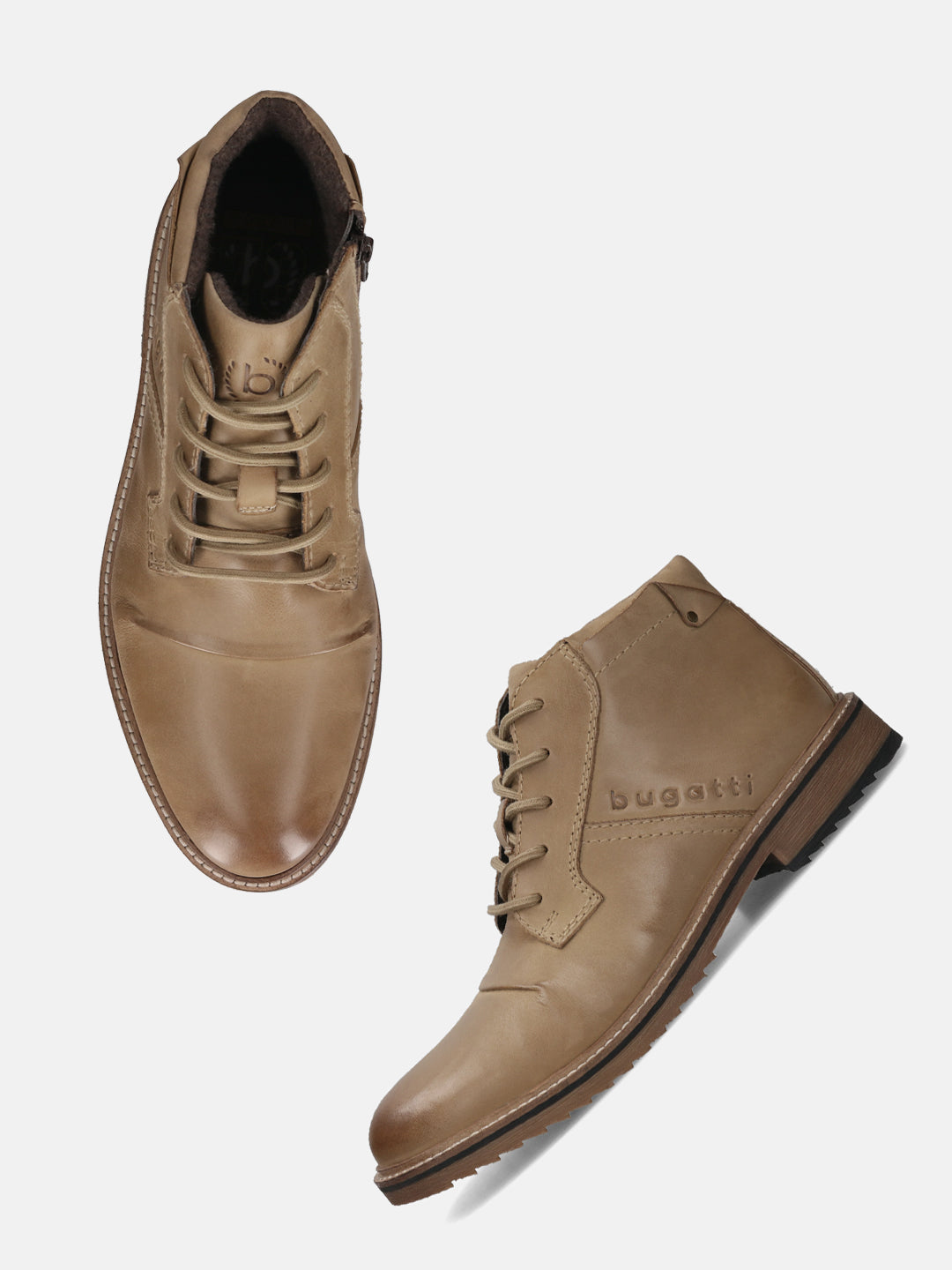 Bugatti Baldor casual boots in sand-colored premium leather with lace-up detail.
