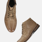 Bugatti Baldor casual boots in sand-colored premium leather with lace-up detail.
