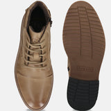Bugatti Baldor sand-colored leather casual boots, shown with the sole visible, featuring laces and a side zipper.
