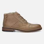 Bugatti Baldor sand-colored, premium leather casual boots with lace-up closure in a side view.