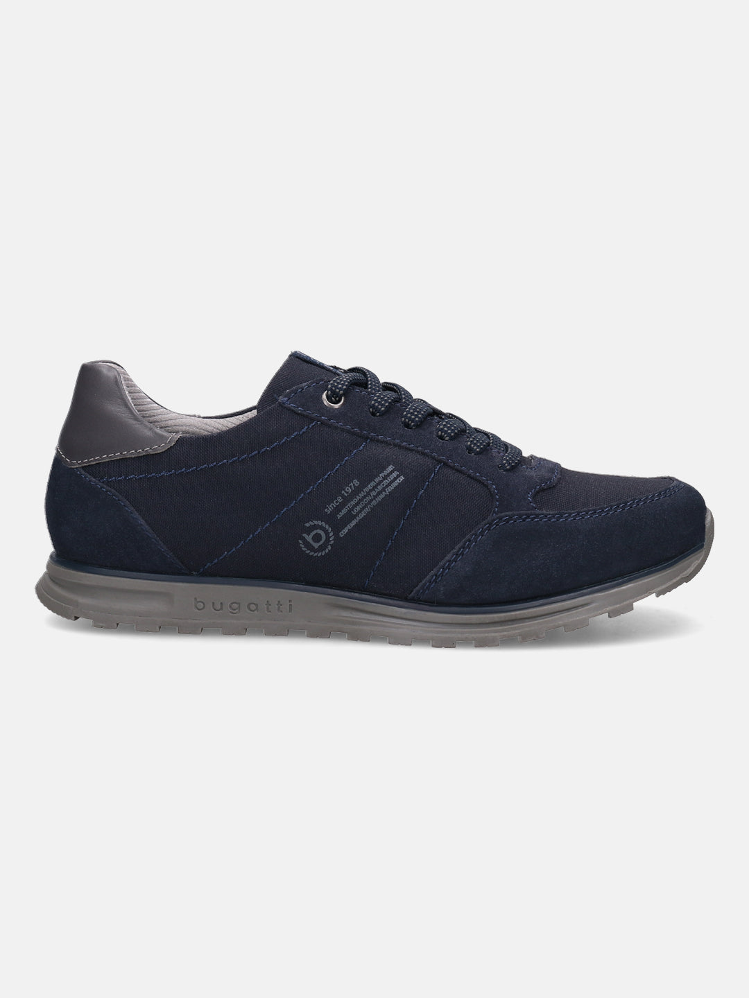 A blue Men's bugatti Sneakers featuring a round plain toe, zero heels heel. Made from suede leather with a durable tpr outsole, this laces design offers both style and comfort.