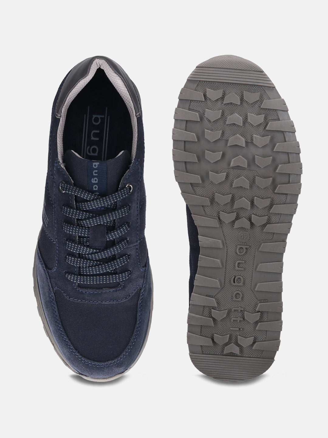 A blue Men's bugatti Sneakers featuring a round plain toe, zero heels heel. Made from suede leather with a durable tpr outsole, this laces design offers both style and comfort.