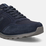 A blue Men's bugatti Sneakers featuring a round plain toe, zero heels heel. Made from suede leather with a durable tpr outsole, this laces design offers both style and comfort.
