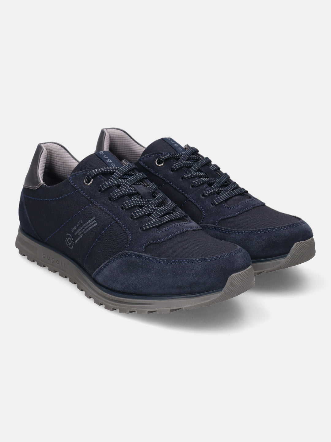 A blue Men's bugatti Sneakers featuring a round plain toe, zero heels heel. Made from suede leather with a durable tpr outsole, this laces design offers both style and comfort.