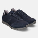 A blue Men's bugatti Sneakers featuring a round plain toe, zero heels heel. Made from suede leather with a durable tpr outsole, this laces design offers both style and comfort.