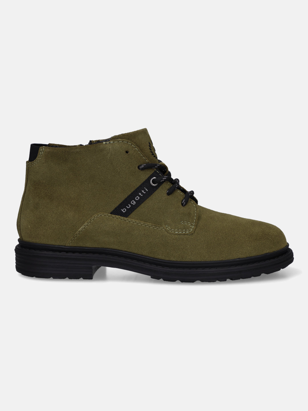 Bugatti Abel Evo ankle boot in dark green premium leather, with black sole and lace-up closure.
