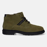 Bugatti Abel Evo ankle boot in dark green premium leather, with black sole and lace-up closure.
