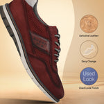 A grey Men's bugatti Casuals Shoes featuring a round toe wing tip, zero heels heel, and a wide fit. Made from premium genuine leather with a durable tr outsole, this laces design offers both style and comfort.
