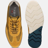 A yellow Men's bugatti Casuals Shoes featuring a round toe wing tip, zero heels heel, and a wide fit. Made from premium genuine leather with a durable tr outsole, this laces design offers both style and comfort.
