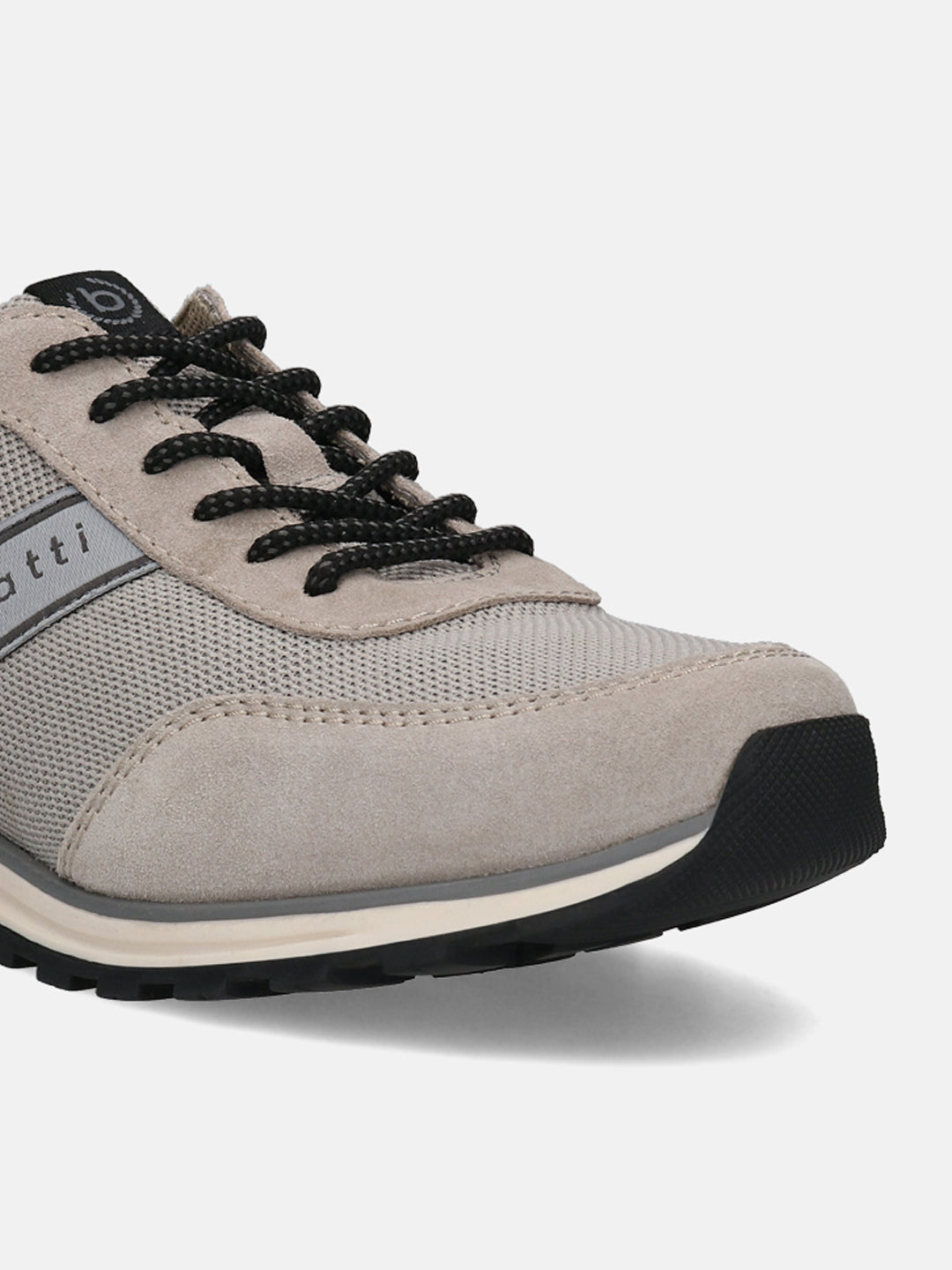 Taupe leather sneakers by bugatti, featuring black speckled laces and a patterned outsole.