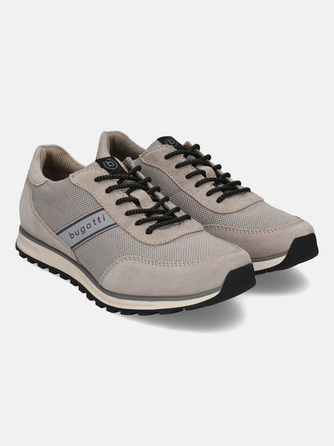 Taupe premium leather comfort sneakers by bugatti, featuring black laces and a sporty sole.