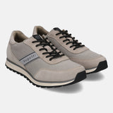 Taupe premium leather comfort sneakers by bugatti, featuring black laces and a sporty sole.
