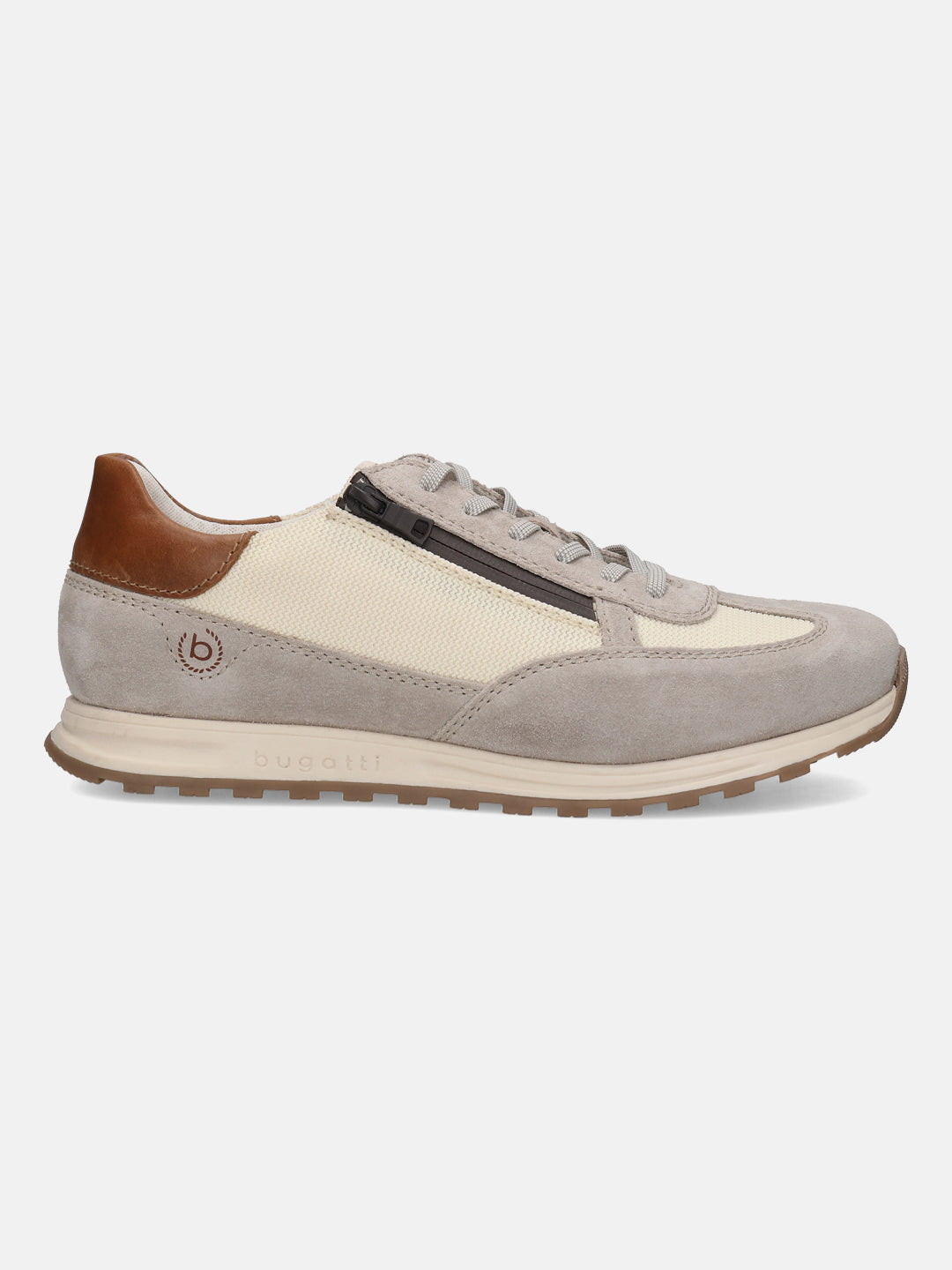 Sand-colored premium leather sneaker by bugatti with a side zipper closure and brown leather accent at the heel.