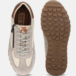 Sand-colored premium leather comfort sneakers by bugatti, featuring a zipper detail and ridged brown sole.