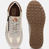 Sand-colored premium leather comfort sneakers by bugatti, featuring a zipper detail and ridged brown sole.