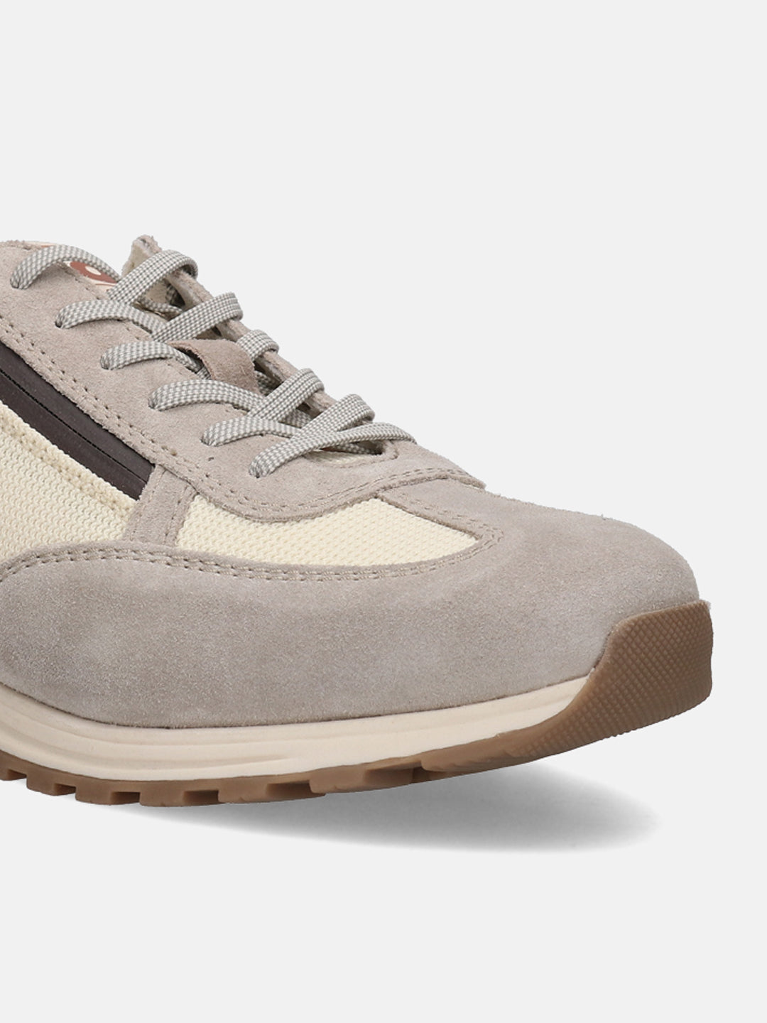 Sand-colored leather and textile sneakers by bugatti with brown textured sole.