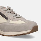 Sand-colored leather and textile sneakers by bugatti with brown textured sole.