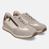Sand and suede sneakers by bugatti with a brown zipper detail and light grey laces.