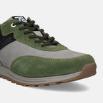 Green leather sneakers by bugatti with olive laces and a lug sole.