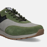 Green leather sneakers by bugatti with olive laces and a lug sole.