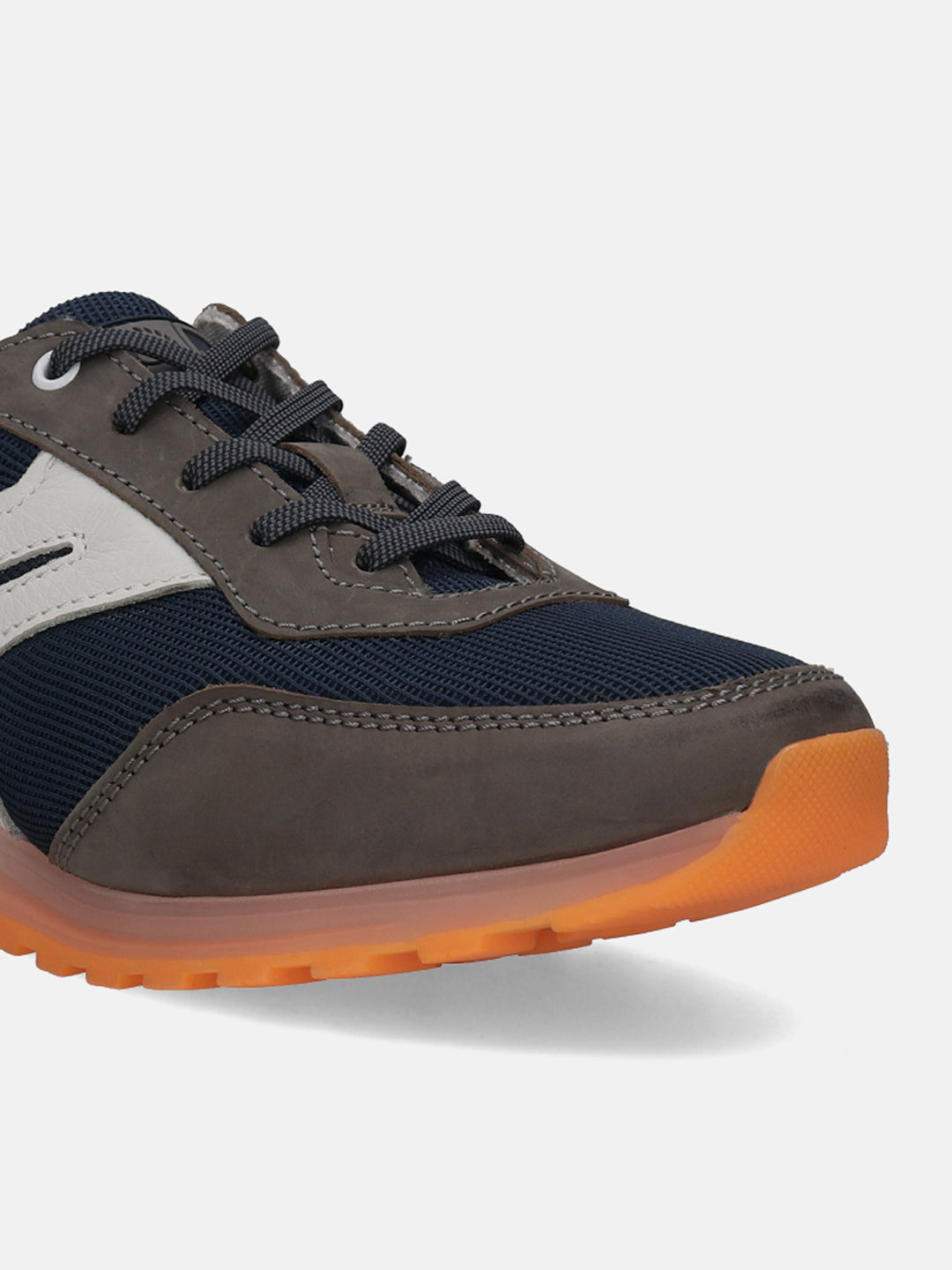 Dark grey sneaker by bugatti with navy mesh fabric and a white accent.