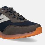 Dark grey sneaker by bugatti with navy mesh fabric and a white accent.