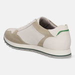 Sand-colored leather and mesh sneakers by bugatti, with a contrasting green stripe at the heel.