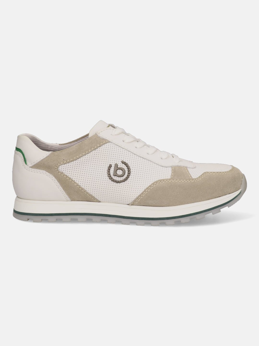 Sand-colored leather comfort sneakers by bugatti, featuring a textured suede trim and a white perforated upper.