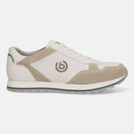 Sand-colored leather comfort sneakers by bugatti, featuring a textured suede trim and a white perforated upper.