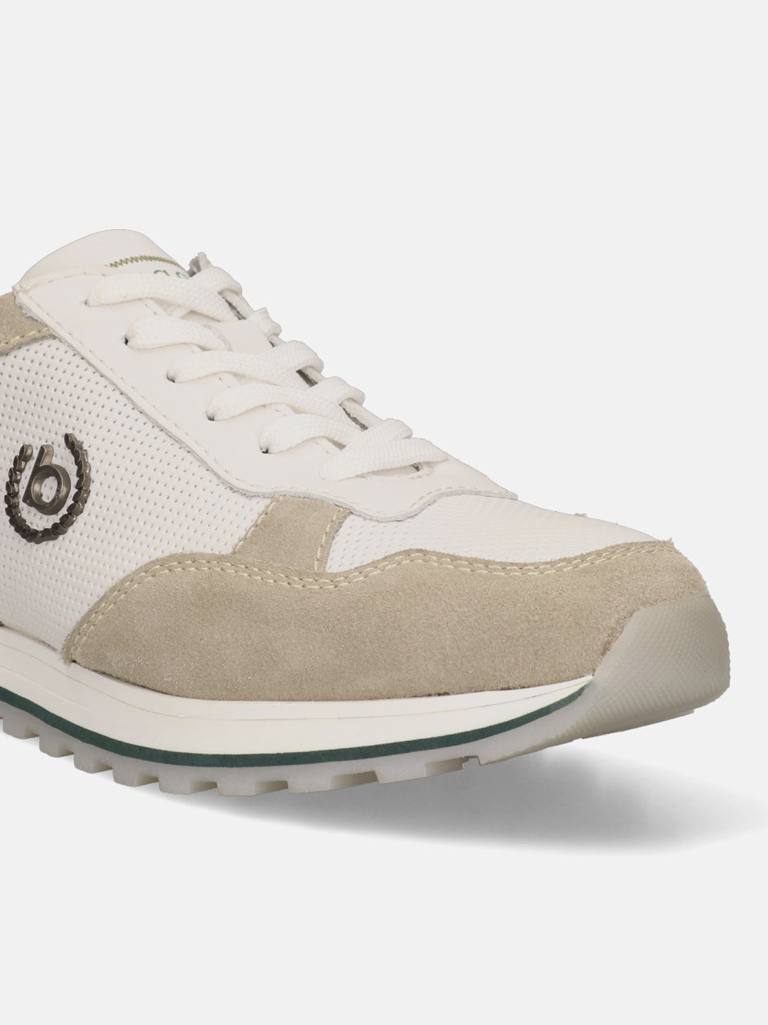 Sand sneakers in premium leather by bugatti, featuring a perforated pattern, and beige suede overlays.