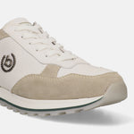 Sand sneakers in premium leather by bugatti, featuring a perforated pattern, and beige suede overlays.