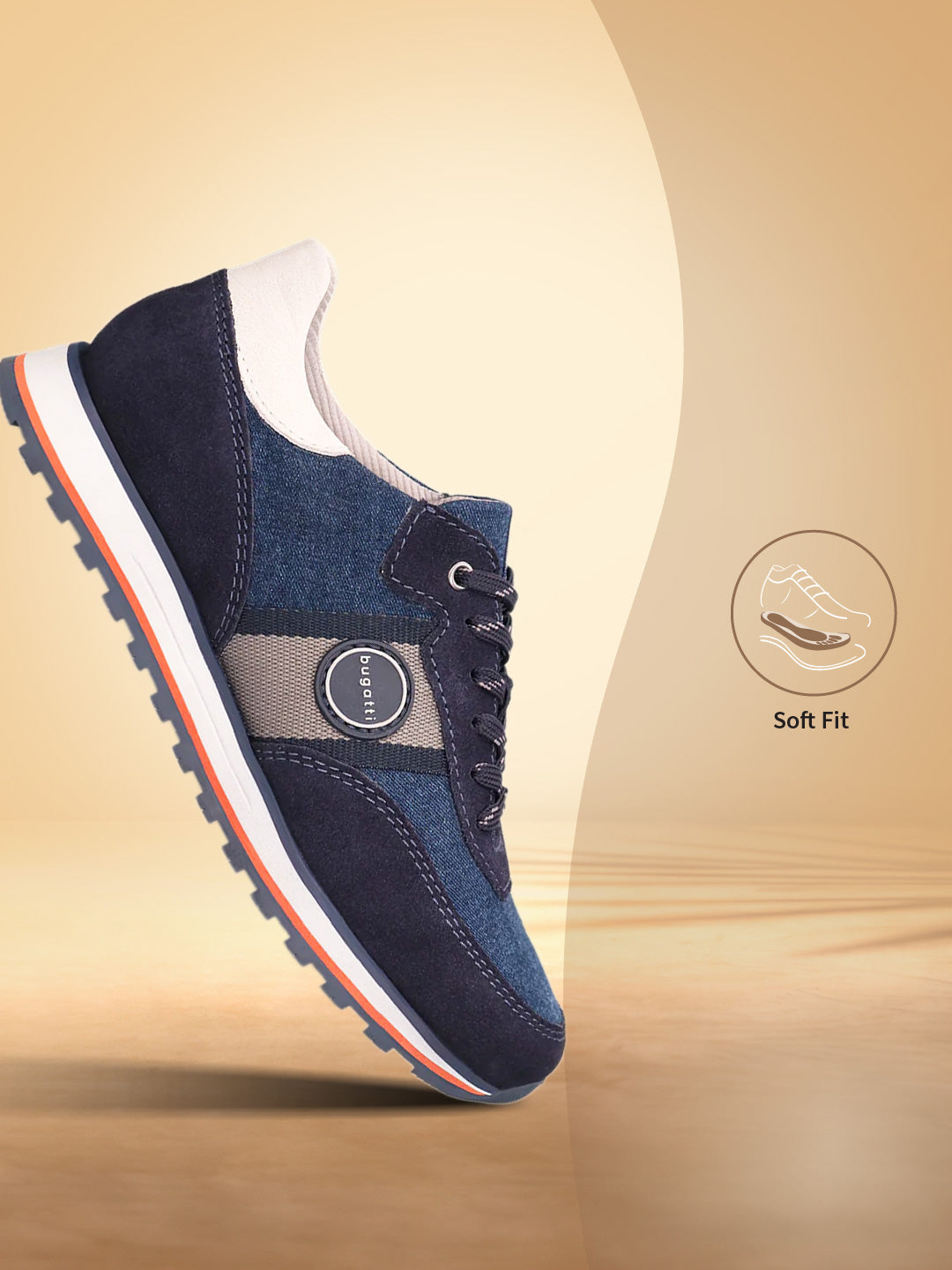 A blue Men's bugatti Sneakers featuring a round  plain toe, zero heels heel. Made from suede leather with a durable eva outsole, this laces design offers both style and comfort.