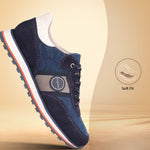 A blue Men's bugatti Sneakers featuring a round  plain toe, zero heels heel. Made from suede leather with a durable eva outsole, this laces design offers both style and comfort.