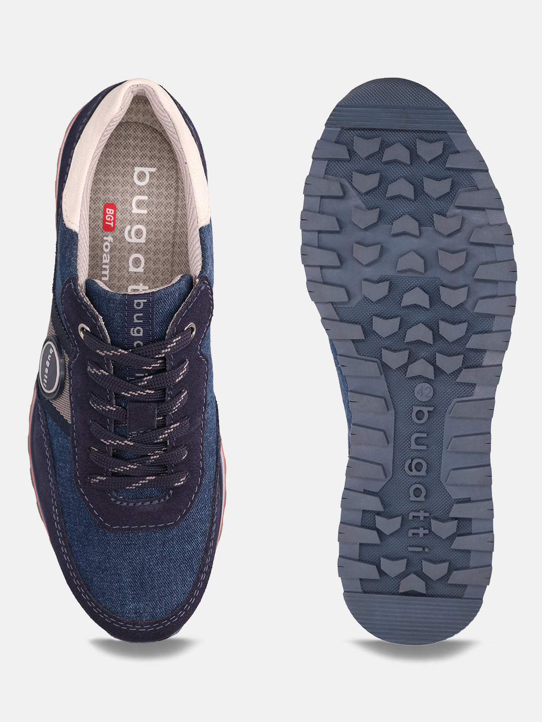 A blue Men's bugatti Sneakers featuring a round  plain toe, zero heels heel. Made from suede leather with a durable eva outsole, this laces design offers both style and comfort.