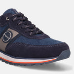 A blue Men's bugatti Sneakers featuring a round  plain toe, zero heels heel. Made from suede leather with a durable eva outsole, this laces design offers both style and comfort.